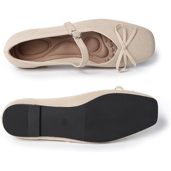 Women Apricot Fabric upper and rubber sole Casual Ballet Flats with Ankle Strap - Picture 2 of 6